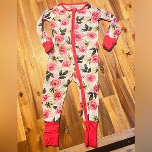 Little Sleepies Rose Garden Kids Footie - Pink and Red